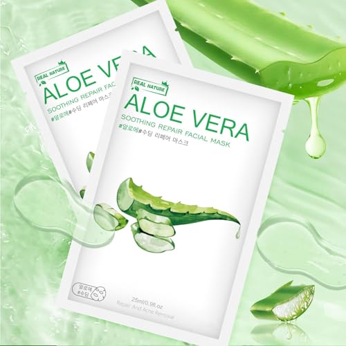 Aloe Vera Face Mask,Hydrating Face Masks Skincare For Dry, Oily,Sensitive Skin,Aloe Facial Skincare Sheet For Moisturizing, Soothing, Calming, Sun Care,Acne, Facial Masks for Women Skin Care 10-Pack