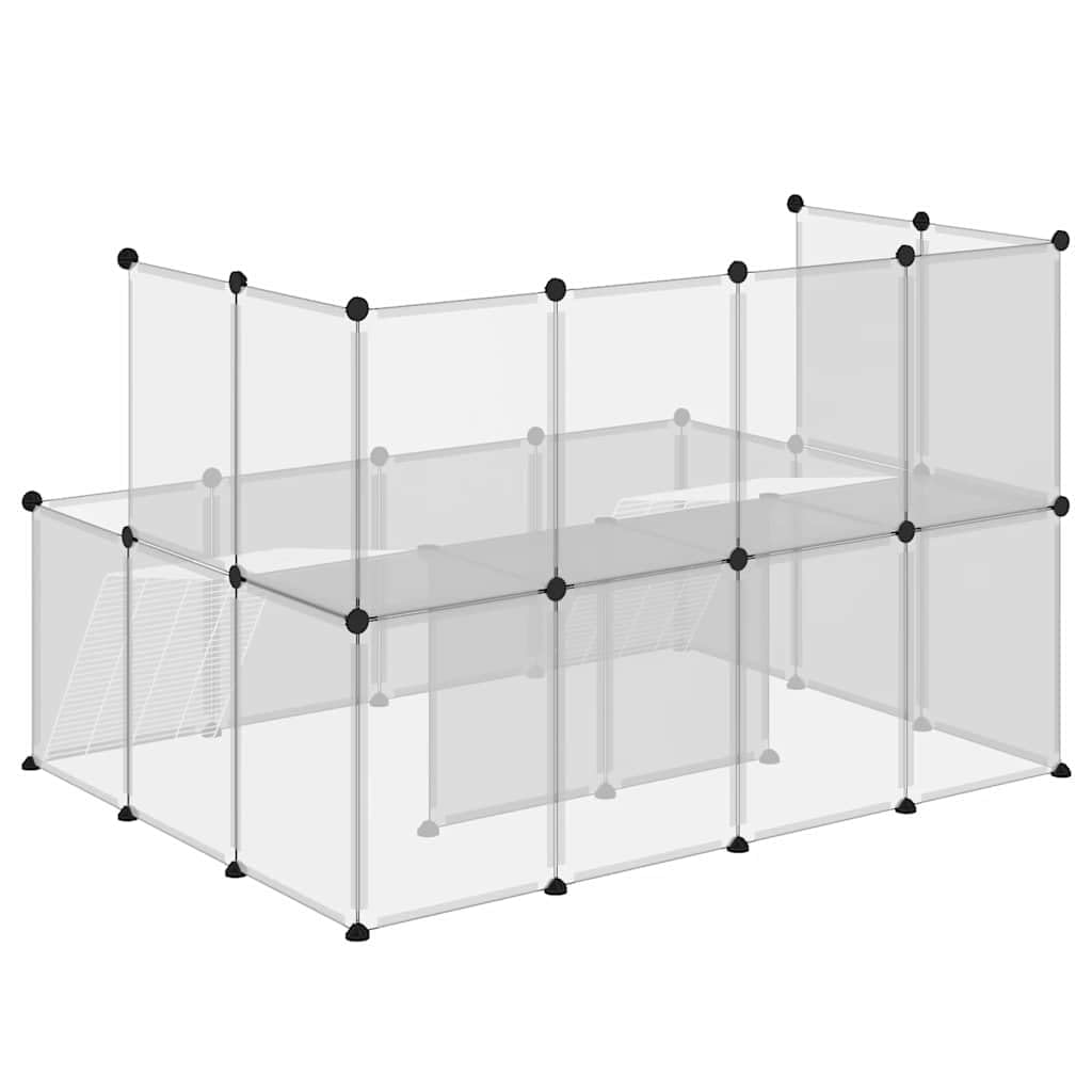 Jaula transparente para animales pequeños, 143 x 107 x 93 cm, de polipropileno y acero, con 2 niveles, 24 paneles, antideslizante, resistente a la intemperie, para conejos, cobayas, jaula