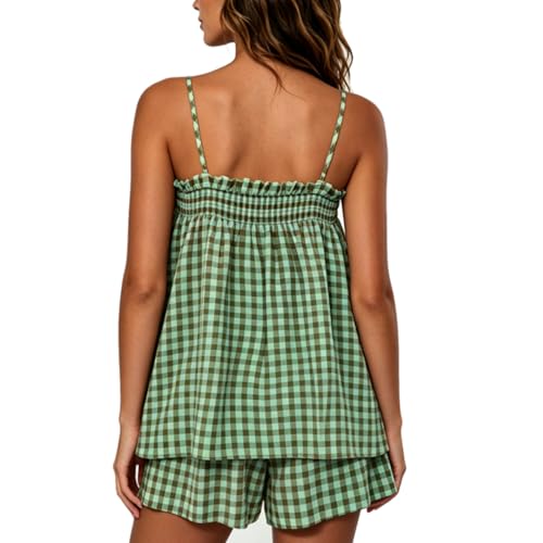Image of Yuemengxuan Women 2 Piece Casual Lounge Set Sleeveless Strappy Tie Back Cami Top Wide Leg Shorts 2Pcs Summer Pj Set Beachwear