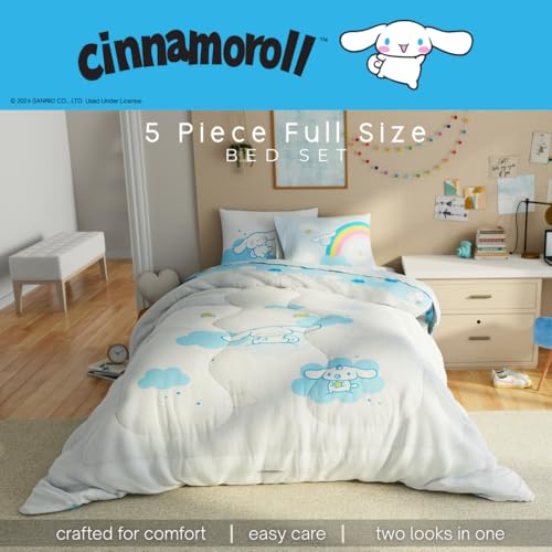 Image of Cinnamoroll Bedding - 5 Piece Full Size Bed Set - Super Soft Microfiber Comforter and Sheet Set, (Officially Licensed Product) By Franco Collectibles