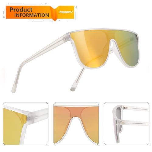 FEISEDY Flat Top Sunglasses for Women Men Trendy Square Frame Sunglasses Designer Shades UV 400 Protection B01704