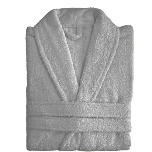HOME SOLAZZIA Albornoz Unisex para Mujer y Hombre 100% Algodón con Cinturón, Bolsillos, Bata Suave, Ducha, Toalla(Gris, L/XL)