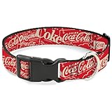 The Coca-Cola Company Pet Collar, Dog Collar Plastic Buckle, Vintage Coca Cola Coke Icons and Ad Logos Red White, 11 to 16.5 Inches 1.0 Inch Wide