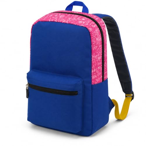Mochila azul y rosa de tela unisex con cremallera resistente y tirantes ajustables