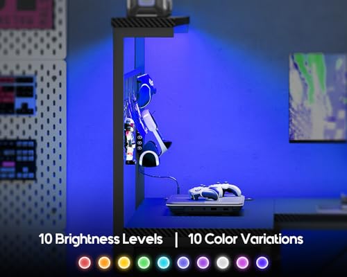 Coleshome L Shaped Gaming Desk with Drawers & Shelf, 110 × 80 cm Reversible Corner Computer Desk with LED Lights & Power Outlets, Gaming Table with Hook, Carbon Fiber Black - Image 6
