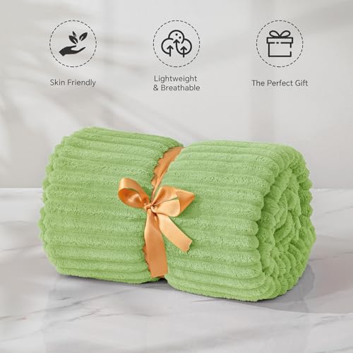 Image of BEDELITE Fleece Blanket Twin Size - 3D Ribbed Jacquard Soft and Warm Decorative Fuzzy Blankets - Cozy, Fluffy, Plush Lightweight Throw Blankets for Couch, Bed, Sofa(Sage Green, 60x80 inches)