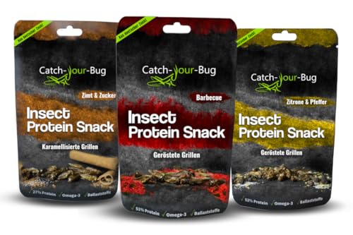3er-Pack essbare Insektensnacks - 45g gewürzte Grillen zum Essen von Catch-Your-Bug, 3x15g