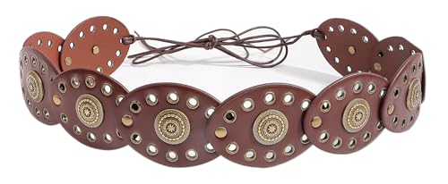 Wide-Disc-Hollow-Belt for Women - Boho Concho Lace-up PU-Leather Waist Belt for Dress Jeans2