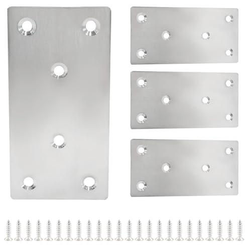 Bonsicoky Flat Straight Brace Brackets, 4" x 2", 4 Pcs, Silver