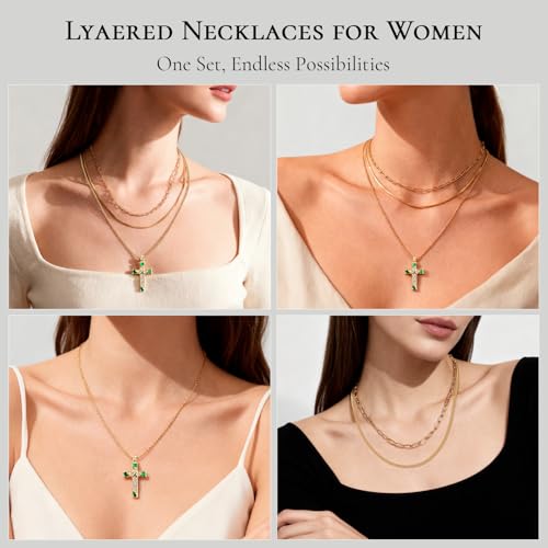 JZZ Gold Layered Cross Necklaces for Women, Dainty Stackable 14K Gold Plated Chain Set with Cross Pendant, Faith Jewelry Gift for Her - image 5