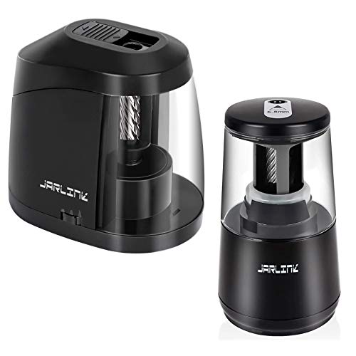 JARLINK Electric Pencil Sharpener Heavy-duty Bundle with New Version Battery Operated Pencil Sharpener for School Classroom Office, Auto Stop for No.2/Colored Pencils(6-8mm)