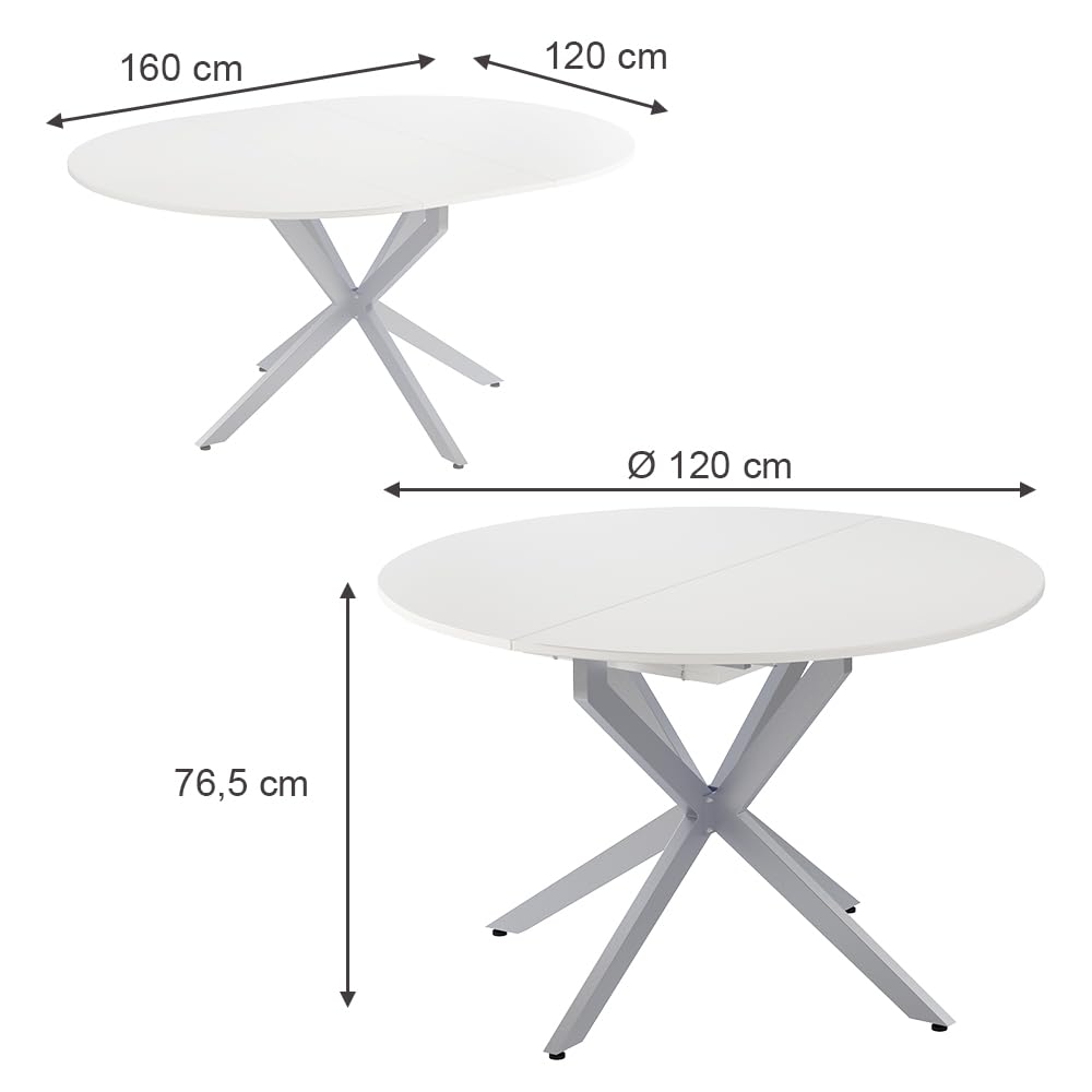 Vicco tavolo da pranzo allungabile Loyd, Bianco/Grigio, 120 x 76.5 cm Estensibile, adatto per l'estensione della superficie del tavolo quando necessario