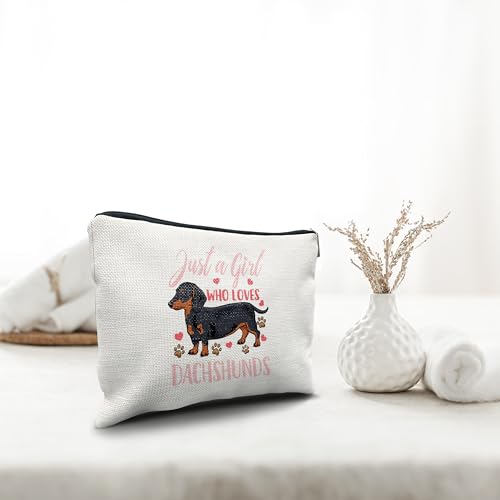 Nogrit Dachshund Makeup Bag Cosmetic Bag,Just a Girl Who Loves Dachshund Dof Makeup Travel Toiletry Bag,Dachshund Mom Gifts for women weiner dog decor weiner gifts3