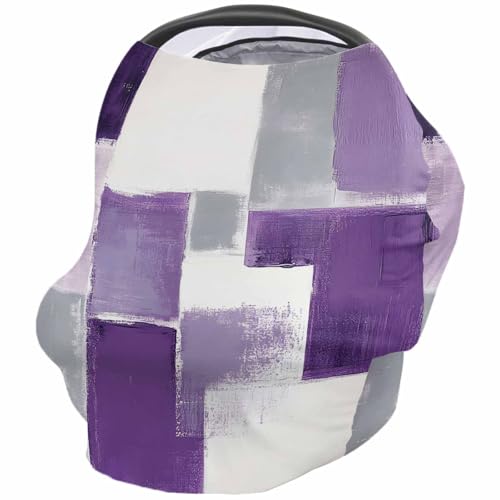 Purple Grey White Geometric Nursing Cover for Breastfeeding Scarf, Ombre Abstract Oil Painting Baby Car Covers Super Soft Multi Use for Canopy Shopping Cart Cover Blanket Stroller Cover