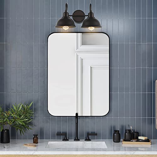 Image of JONATHAN Y 18 inch Oil Rubbed Bronze Farmhouse Industrial 1-Light LED Vanity Wall Sconce for Bathroom Mirror Kitchen, Metal Shade, Dimmable Vintage Lighting, LED Bulb Included (JYL7482B)