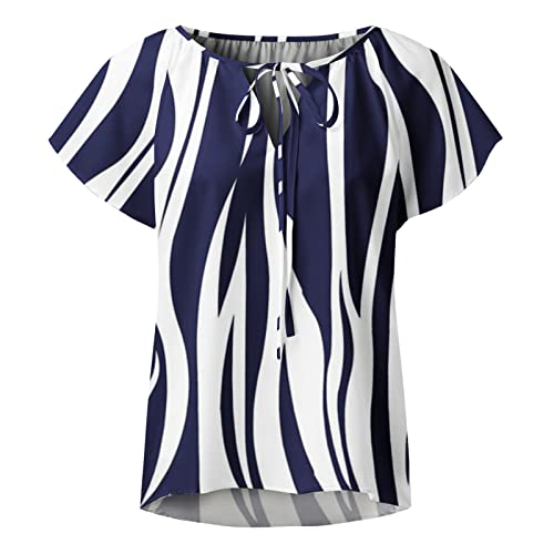 KAMEMIR Blusas femininas casuais com estampa floral e gola V e babados de manga curta para o verão,