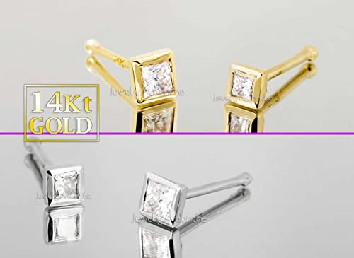 22G 14K White Gold Bone-End Nose Stud Bezel Set 0.035Ct Princess Cut Diamond - April Birthstone Nose Ring - Nsbnwg_Pwd15 #TOP3