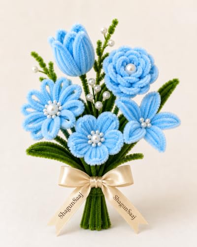Image of ShagunSaaj Pipe Cleaner for Bouquet DIY Craft Flowers Kit - Fuzzy Chenille Stems & Fluffy Sticks for Arts & Crafts, Creative School Projects, Kids Craft Supplies, Home & Party Decor (Sky Blue)