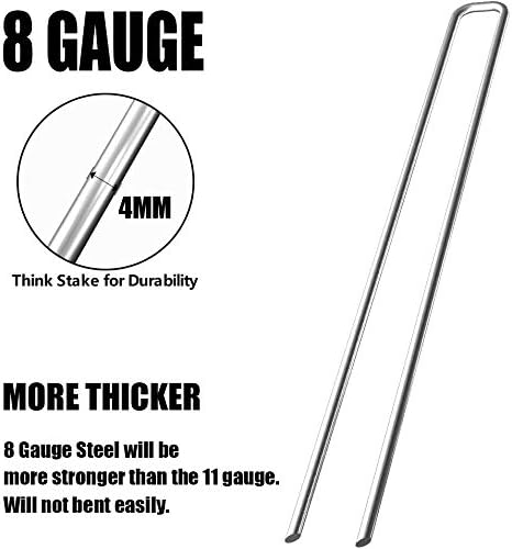 Miniatura 2 de Mininfa Paquete de 125 estacas de jardín galvanizadas de calibre 8 de 8 pulgadas, resistentes a la corrosión, grapas de tela para anclar paisajismo,