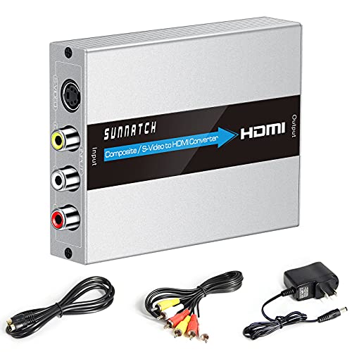 SUNNATCH RCA Svideo to HDMI Converter, RCA S-Video HDMI Adapter, Composite AV CVBS RCA to HDMI Converter, Composite or Svideo + R/ L Audio in HDMI Out Converter for N64/ DVD/ PS2/ Xbox(Aluminum)