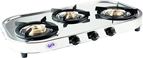 Jyoti Gas Appliances (Label) 3 Burner Stainless Steel Manual Heating Gas Stove Jyoti 302 SS DT – Silver