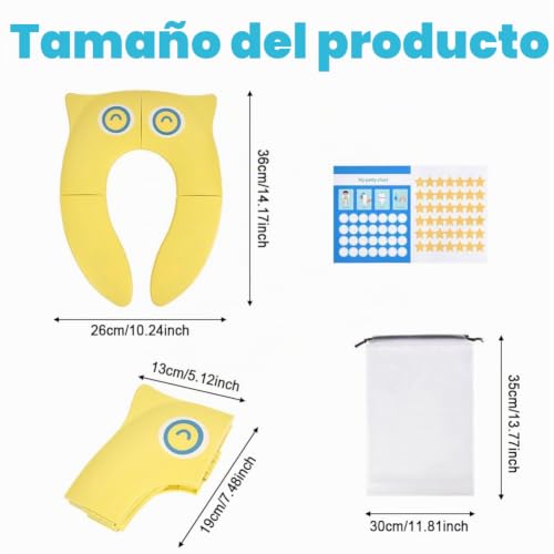 Miniatura 2 de Hotut Asiento Inodoro Plegable Para Niños, Infantil Portatil Plástico Adaptador Wc, Antideslizante Plegable Reductor Wc Para Viaje Para Niños Y Niñas, Viene Con 1 Pegatinas De Estrellas-Amarillo