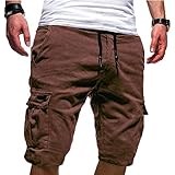 EMATOP Herren Cargo Shorts Baumwolle Kurze Hose Casual Einfarbig Cargohose Sommer Bermuda Short mit 6 Taschen Sommerhose Elastischer Bund Sporthose Regulär Fit Freizeithose Laufshorts Männer