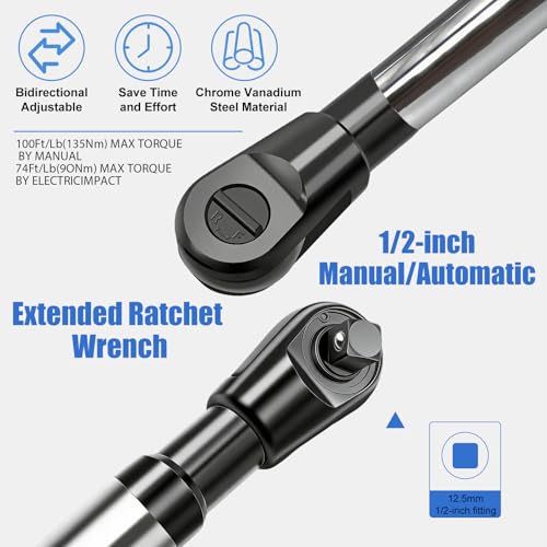 Image of Offset Extension Wrench for Drill, 1 /2 inch Drive Impact Wrench Extender with 3 /8 inch & 1 /4 inch Adapters, Right Angle Tool for Tight Spaces, High Torque, Carry Case Included