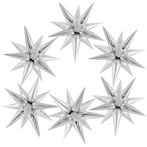 JHZMCRX 72 Pcs Star Balloons Foil Explosion Balloons Magic 12 Point Star Cone Balloon Arch Garlands Large for Birthday Wedding Anniversary Graduation Party Decorations Backdrops Silver