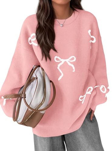 PRETTYGARDEN Fall Long Sleeve Pullover Sweaters for Women 2025 Trendy Crewneck Casual Cute Bow Chunky Knit Oversized Sweater2