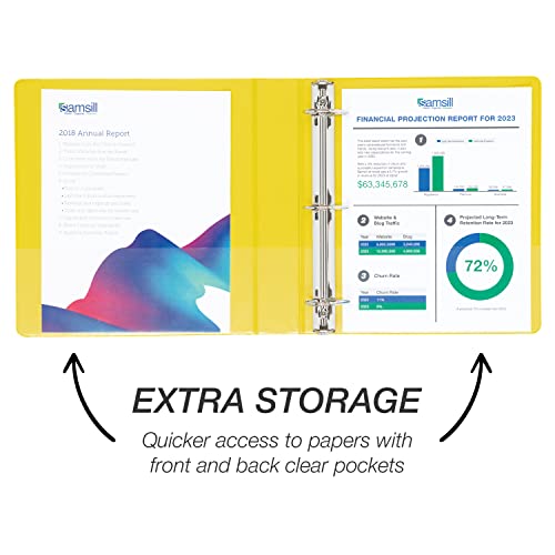 Image of Samsill Durable 1.5 inch 3 Ring Binder, D Ring Binder, 100% Recycled Chipboard, Yellow, 4 Pack