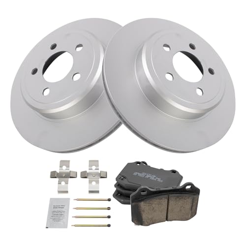 Image of TRQ Rear Brake Pad and Rotor Set Ceramic Coated Vented Rotors Compatible with 2011-2018 Dodge Challenger 2014-2018 Charger