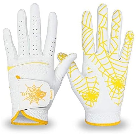 GOuft Spiderweb Golf Glove White Edition -Yellow :Durable Suede: All Weather Golf Glove, Good Grip, Feel Soft/Comfort, and Long Lasting: Washable Glove. (21 (Pair)) Cover