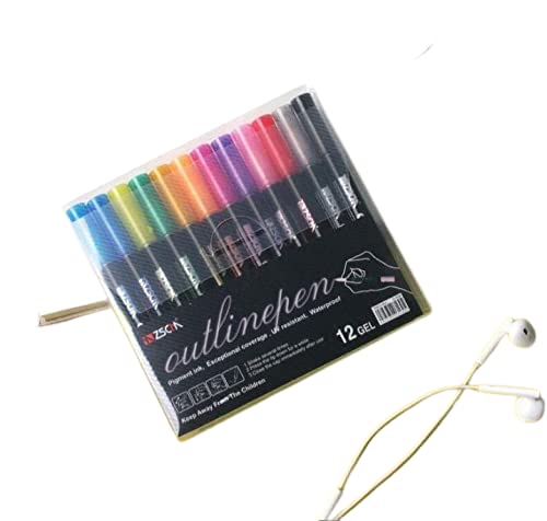 Double Line Outline Pen, Self-Outline Metallic Markers, 12 Colors Bullet Journal Pens & Glitter Pens for Card Making, Scrapbooking, Drawing, Kids, Adults