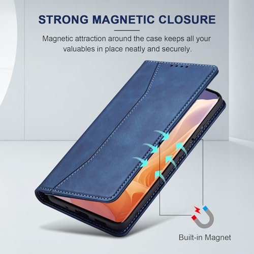 Image of Jasonyu Flip Case for Motorola Moto G85 PU Leather Flip Wallet Cover Stand Function Magnetic Card Slot TPU Bumper Case (Blue)