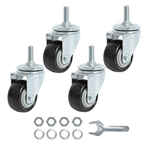 finnhomy stem caster wheels 2 inch heavy duty threaded swivel casters 51634 -18 x 1 set of 4 premium polyurethane wheels pu anti-wear smooth casters black
