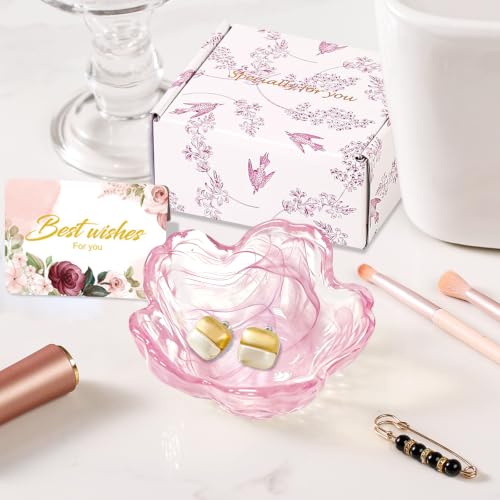 Image of Gifts for Women Flower Jewelry Dish Ring Holder Dish Bathroom Vanity Organizer Pink Room Decor Aesthetic Nightstand Bedroom Decor Trinket Dish Small Bridesmaid Bridal Friendship Wedding Birthday Gifts
