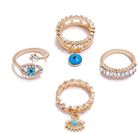 4Pcs/Set Gold Color Evil Eye Rings For Women Vintage Boho Crystal Knuckle Ring Set Female Party Jewelry Gift (gold)