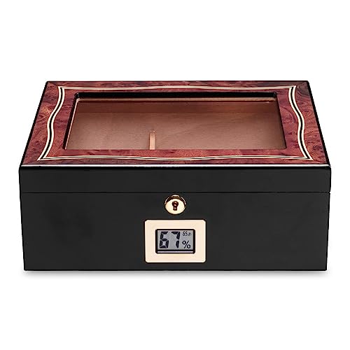 YCNLYSSR Humidor eléctrico de sobremesa de Escritorio con Capacidad para 50 Puros, Estuche de Viaje de Madera de Cedro español con higrómetro Frontal, humidor Alto para Puros, Regalo para Hombre.