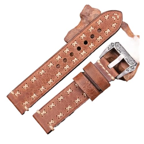 Imagen de Genérico DSHDFJ Cowhide Wamkands Retro Hebilla de acero Tornillo de Tornillo Hebilla 22mm 24mm Hombres Mujeres Mujeres Cuero genuino Mano Hecho A Mano Cinta Correa Accesorios
