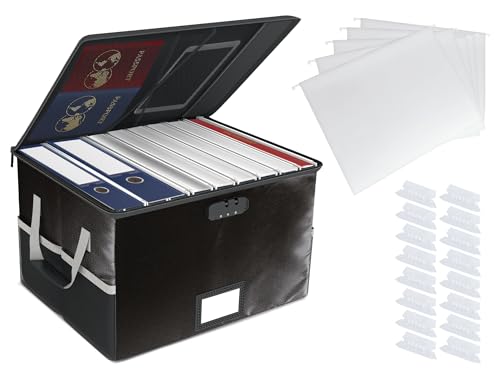 SEKKURA | Fireproof & Waterproof Document Box | Silicone-Coated Fiberglass | Safety Lock | Hanging Folder Storage | Safety Handles Included | Black