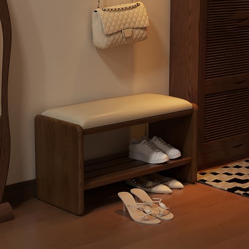 Genérico Moderno Banco Zapatero de Madera de un Nivel con Asiento tapizado: Elegante Zapatero para la Entrada, Pasillo o la Puerta Principal (Nogal, 60 x 30 x 39 cm)