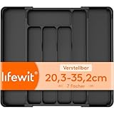 Lifewit Besteckkasten für Schublade, Verstellbarer Besteckhalter Kunststoff Besteckständer, Breite von 20 auf 35 cm, Utensilienhalter Küche Tiefe 28 cm, Küchen Organizer für Löffel/Gabeln, Schwarz