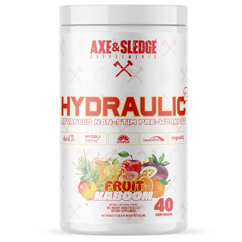 Axe & Sledge Hydraulic Stim-Free Pre-Workout Powder for Men & Women | Performance Stamina Focus Pumps | L-Citrulline Beta Alanine Creatine Caffeine-Free Fruit Kaboom
