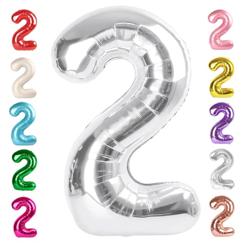 Image of 2 Balloon Numbers Birthday Decorations, 40In Silver Balloons for Men Women | Eye-catching Appearance, Perfect Decorative Centerpieces, Convenient Self-sealing Structure, Widely for Various Occasions