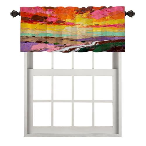 BaoNews Abstract Art Kitchen Valances Half Window Curtain, Ornate Red Oil Blackout Decoration Small Window Valances Curtains Drapes for Kitchen Bedroom, 52 X 18 Inch