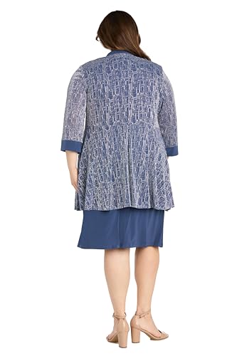 Image of R&M Richards Women's Elegant Metallic Jacquard Knit Jacket Dress | Shimmering 2-Piece Ensemble W /Detachable Necklace