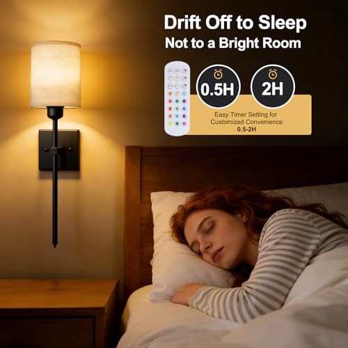 Image of Battery Operated Wall Sconce Set of 2, Wireless Wall Light Black