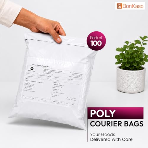 Image of BonKaso 18x22 Inch Poly Courier Bags with POD Jacket | 55 Micron Tamper-Proof, Waterproof, Tear-Resistant Shipping Envelopes for Secure Packaging & Delivery - Pack of 100