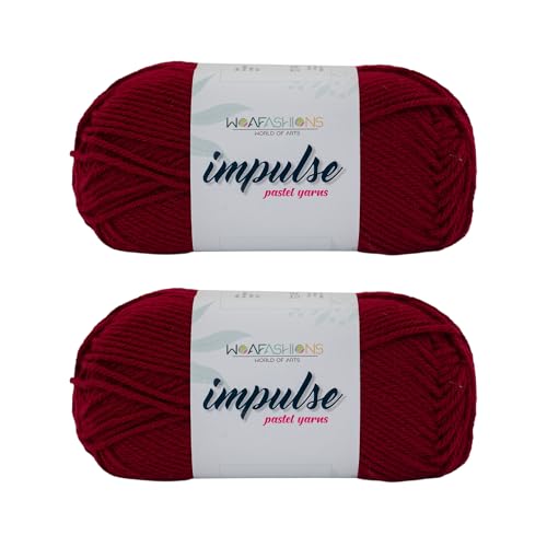 Image of WOAFashions Impulse Hand Knitting & Crochet Yarn, Premium Acrylic, 4 : Medium (Milano Red) (2x100gms / 3.5oz / 200mtr / 218yds)